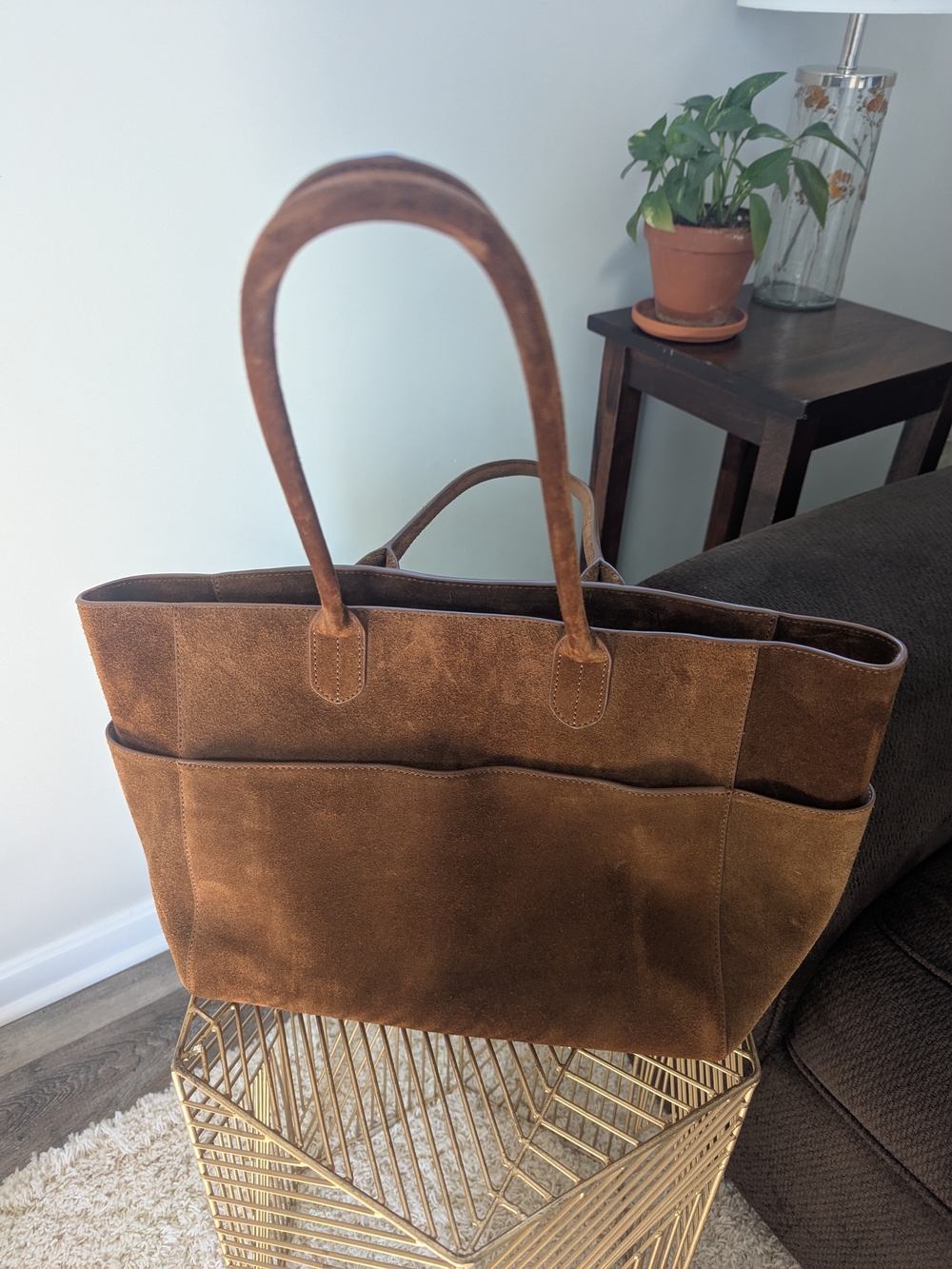 Quince Brown Suede Shoulder Tote